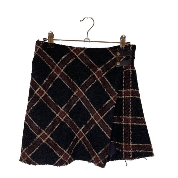 NWT Urban Outfitters Plaid Black Motif Wool Blend Wrap Skirt, S - Picture 1 of 6